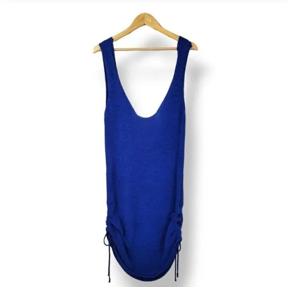 Revolve Sndys Knit Ruched Side Slouchy Tank Mini Dress in Blue Size Large