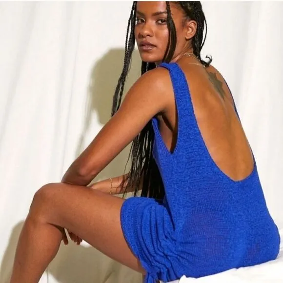 Revolve Sndys Knit Ruched Side Slouchy Tank Mini Dress in Blue Size Large