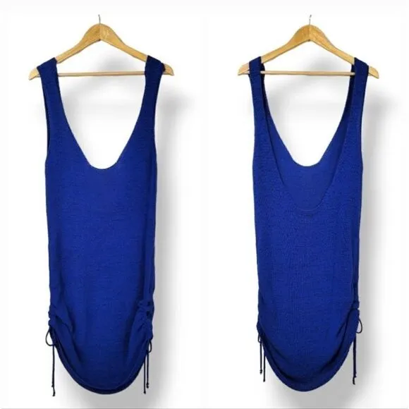 Revolve Sndys Knit Ruched Side Slouchy Tank Mini Dress in Blue Size Large
