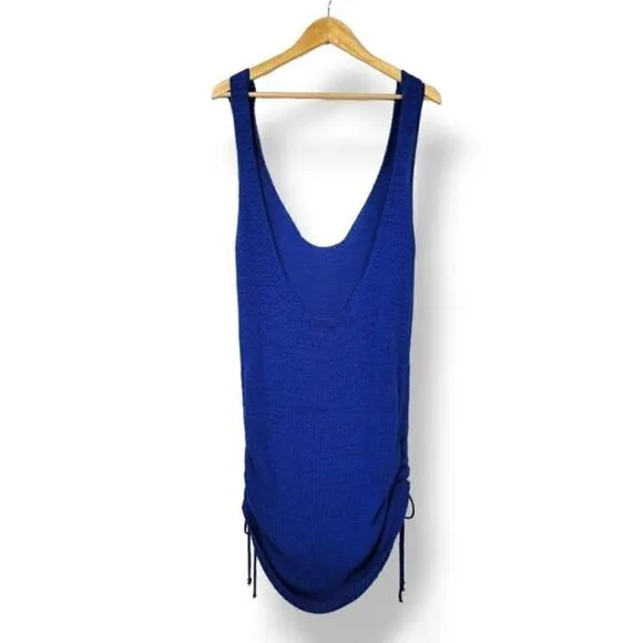 Revolve Sndys Knit Ruched Side Slouchy Tank Mini Dress in Blue Size Large