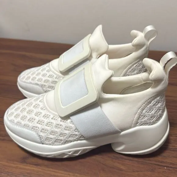 Rhodes Women’s Run Sneaker in White Neoprene &amp; Lace. Size 37. Never Worn.