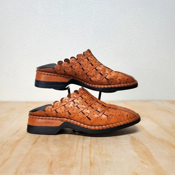 Rieker Antistress Caramel Leather Slip-on Mules Shoes Size 39  8 - 8.5