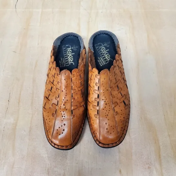 Rieker Antistress Caramel Leather Slip-on Mules Shoes Size 39  8 - 8.5