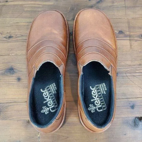 Rieker Womens Shoes Size 8 Brown Wide Fit Slip On Casual Leather Round Toe