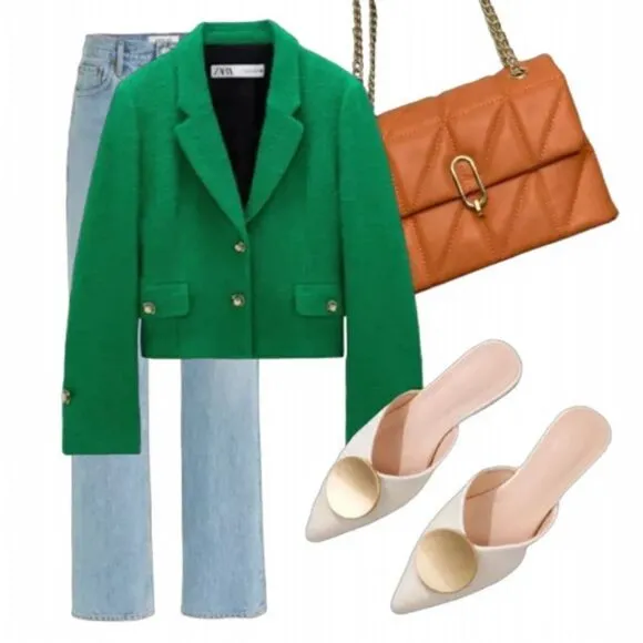 Riveted Off White Crème Gold Pointed Toe Flat Mules Shoes