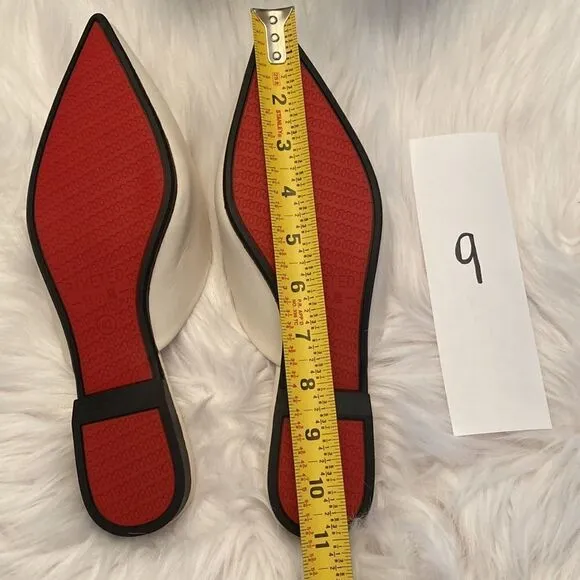 Riveted Off White Crème Gold Pointed Toe Flat Mules Shoes