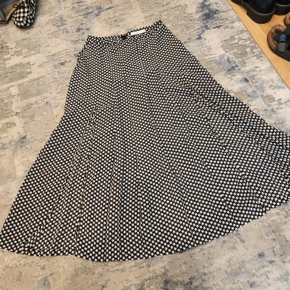 RIXO Georgia Pleated Star Silk Midi Skirt Front Slits Size Medium