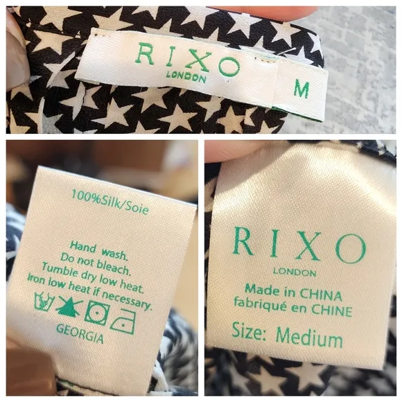 RIXO Georgia Pleated Star Silk Midi Skirt Front Slits Size Medium