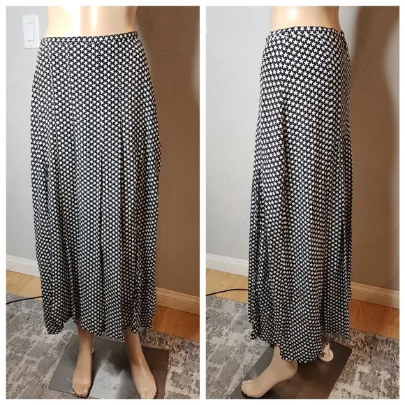 RIXO Georgia Pleated Star Silk Midi Skirt Front Slits Size Medium