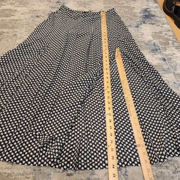 RIXO Georgia Pleated Star Silk Midi Skirt Front Slits Size Medium