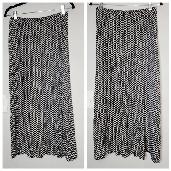 RIXO Georgia Pleated Star Silk Midi Skirt Front Slits Size Medium