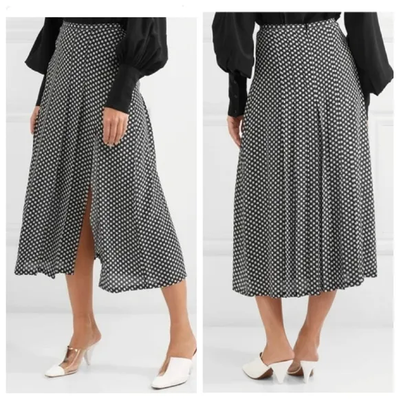 RIXO Georgia Pleated Star Silk Midi Skirt Front Slits Size Medium