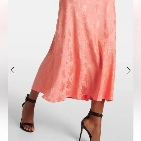 RIXO Sandrine Daisy Floral Jacquard Midi Slip Dress in Pink Coral Size 4 New