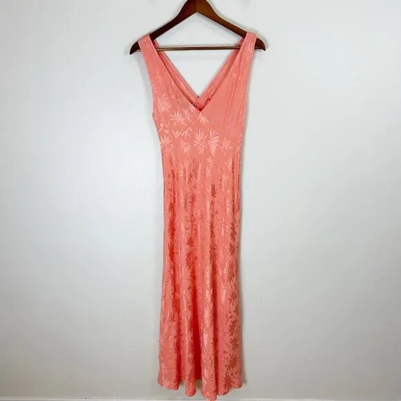 RIXO Sandrine Daisy Floral Jacquard Midi Slip Dress in Pink Coral Size 4 New