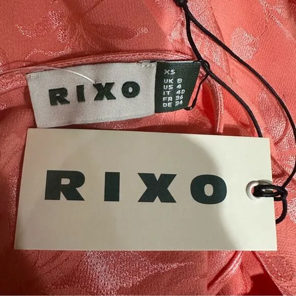 RIXO Sandrine Daisy Floral Jacquard Midi Slip Dress in Pink Coral Size 4 New