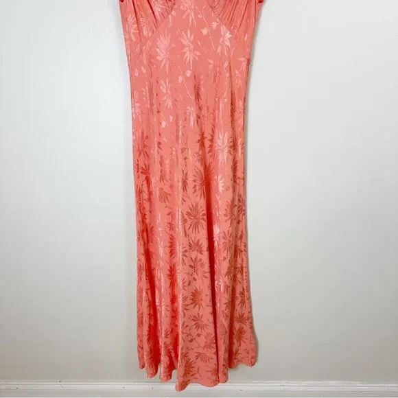 RIXO Sandrine Daisy Floral Jacquard Midi Slip Dress in Pink Coral Size 4 New
