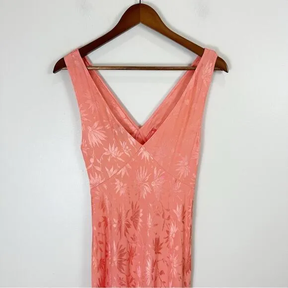 RIXO Sandrine Daisy Floral Jacquard Midi Slip Dress in Pink Coral Size 4 New