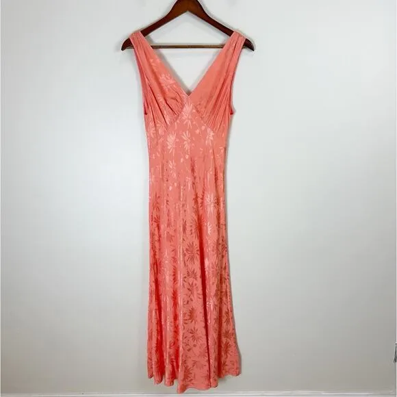 RIXO Sandrine Daisy Floral Jacquard Midi Slip Dress in Pink Coral Size 4 New