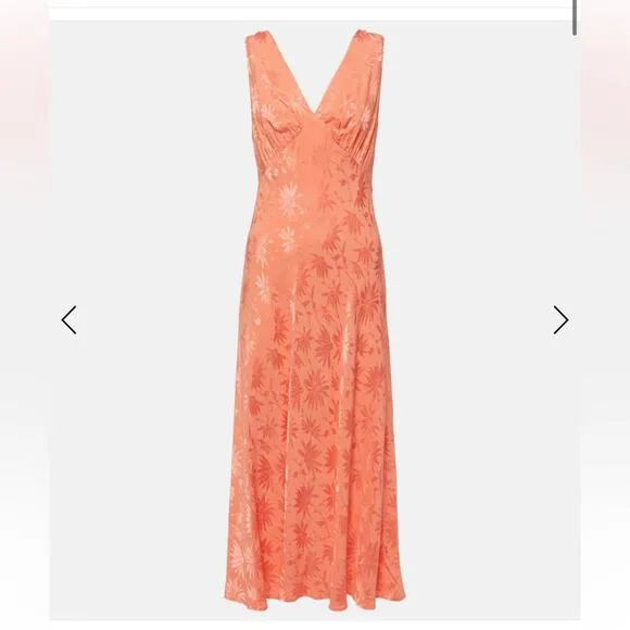 RIXO Sandrine Daisy Floral Jacquard Midi Slip Dress in Pink Coral Size 4 New