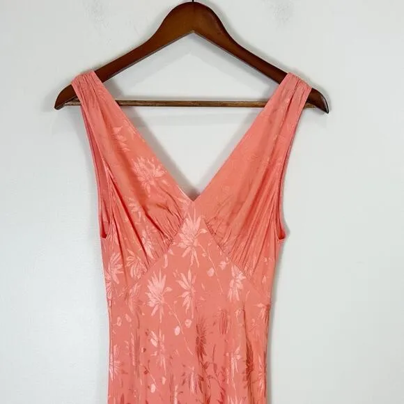RIXO Sandrine Daisy Floral Jacquard Midi Slip Dress in Pink Coral Size 4 New