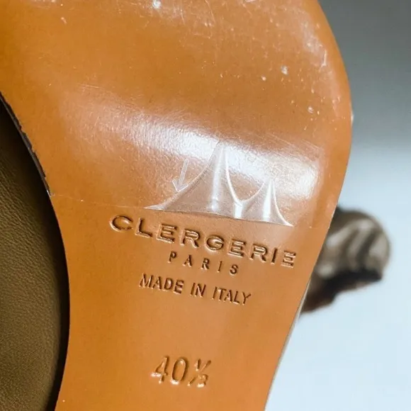 Robert Clergerie Amour Nude Camel Brown Unique Kitten Heel Leather Heels 40.5