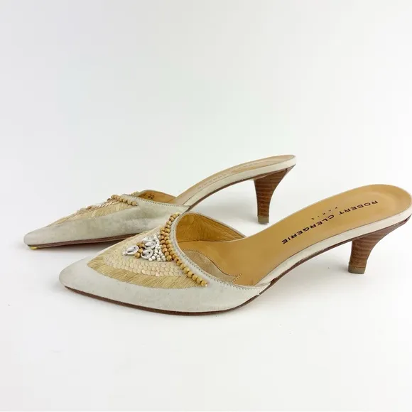 Robert Clergerie Embellished Kitten Heel Size 5.5