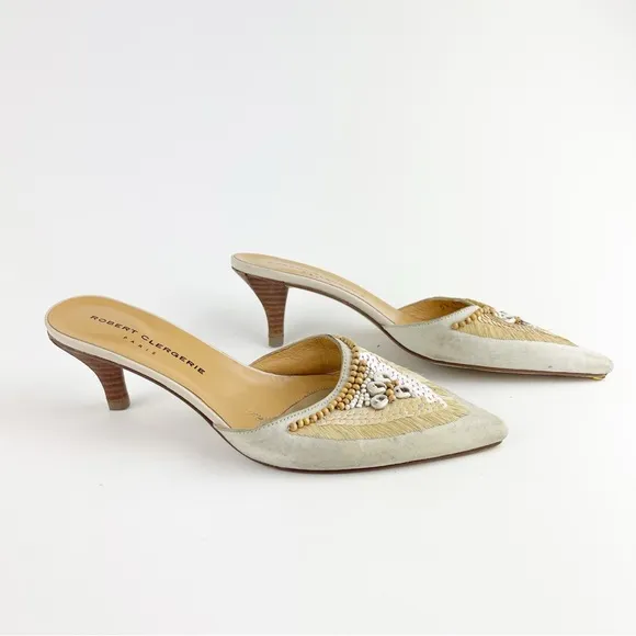 Robert Clergerie Embellished Kitten Heel Size 5.5