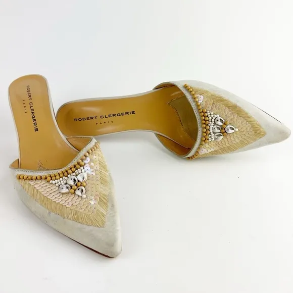 Robert Clergerie Embellished Kitten Heel Size 5.5