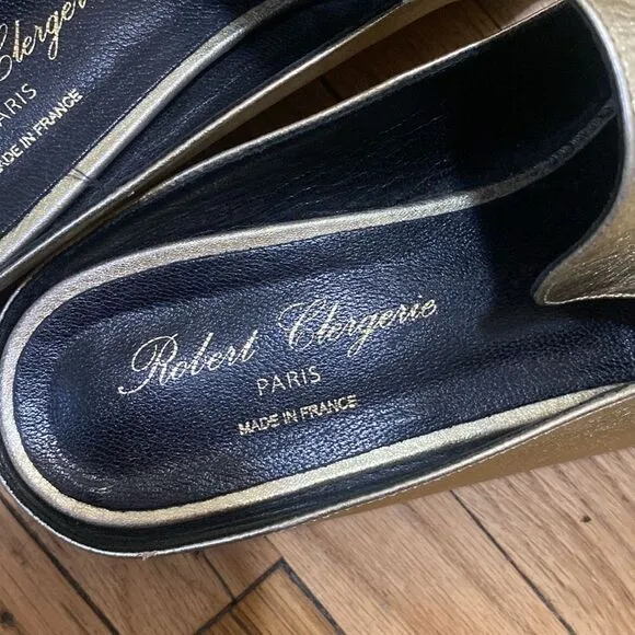 Robert CLERGERIE Leather Mules Slides in Gold