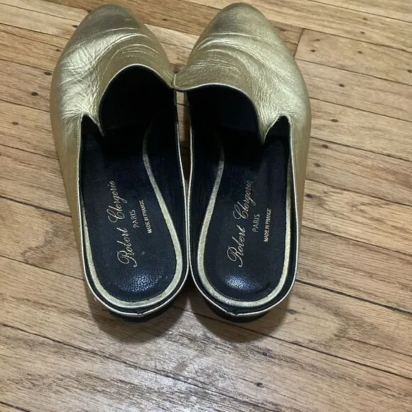 Robert CLERGERIE Leather Mules Slides in Gold