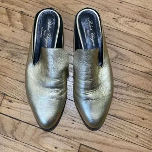 Robert CLERGERIE Leather Mules Slides in Gold