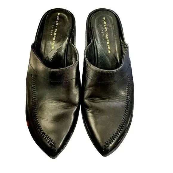 Robert Clergerie Paris womens clogs mules size 9.5 Black leather