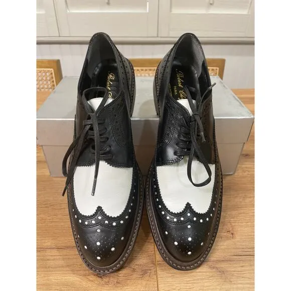 Robert Clergerie RoelJ Brogue Oxfords Black White Leather Size 9 US 39.5 EU NIB