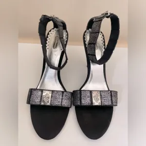 ROCA WEAR Impulse Slingback Bling Rhinestone Black High Heels Metallic Size 9