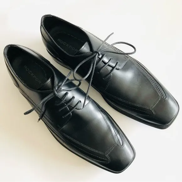 Rockport Black Leather Square Toe Oxfords