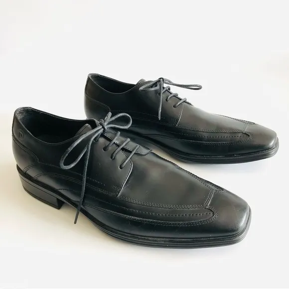 Rockport Black Leather Square Toe Oxfords