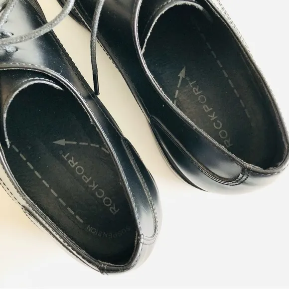 Rockport Black Leather Square Toe Oxfords
