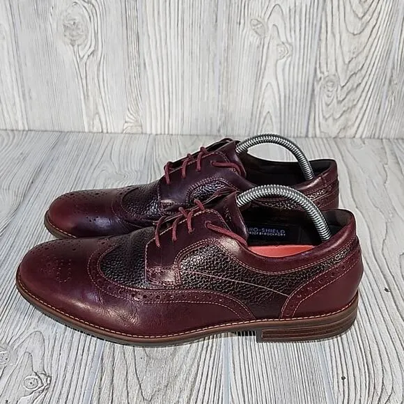 Rockport Dustin Wingtip Leather Oxfords Burgundy Men's 9