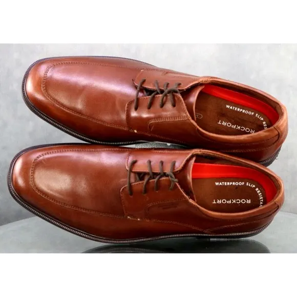 Rockport Hydro Shield Men's Apron Toe Oxfords Dress Shoes Size 12 Brown EUC