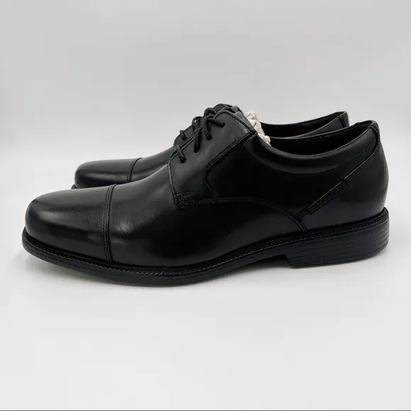 Rockport Mens Charles Road Cap Toe Oxford Black Leather Shoes Size 9 NEW