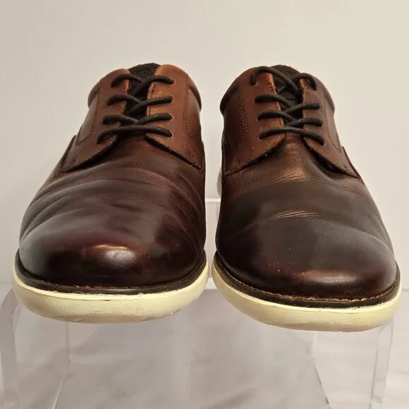ROCKPORT Men's Garett Plain Toe Lace Up Oxford Leather Shoes Sz 11.5 Cognac
