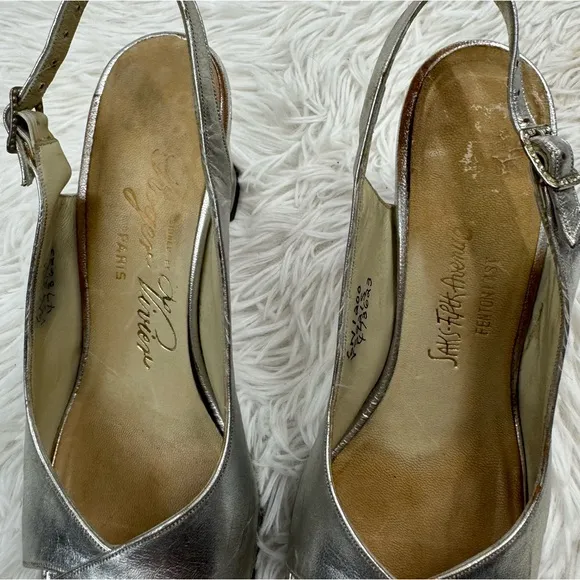Roger Vivier Metallic Peep Toe Slingback Block Heel Sandals