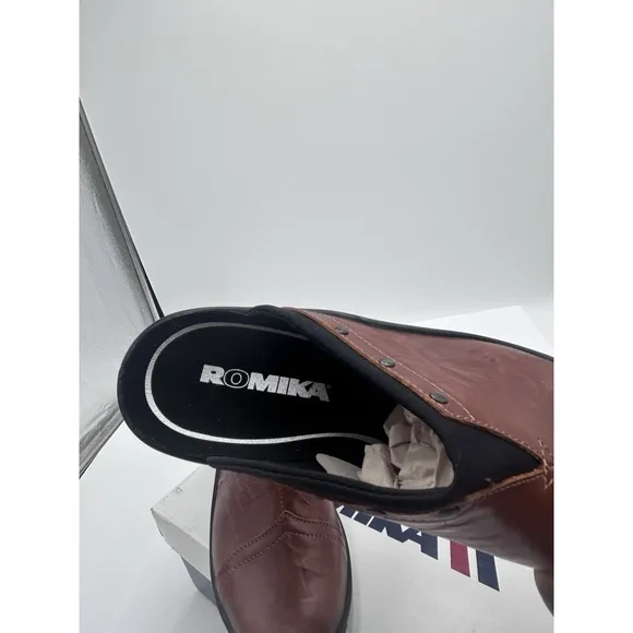 Romika Mokassetta 271 Leather Clogs Mules Brandy Size 39 8-8.5 New