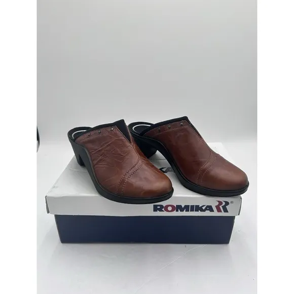 Romika Mokassetta 271 Leather Clogs Mules Brandy Size 39 8-8.5 New