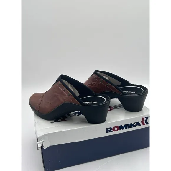 Romika Mokassetta 271 Leather Clogs Mules Brandy Size 39 8-8.5 New