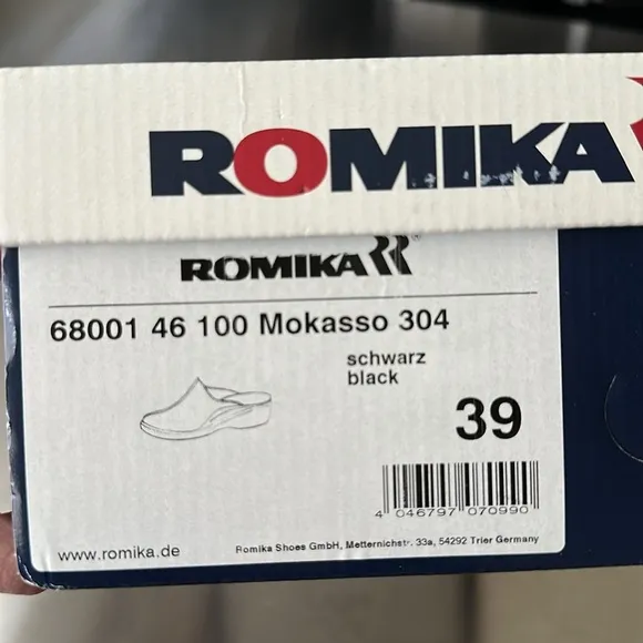 ROMIKA Mokasso 304 Black Leather Comfort Slip On Clogs Size 8-8.5 NWOT in Box