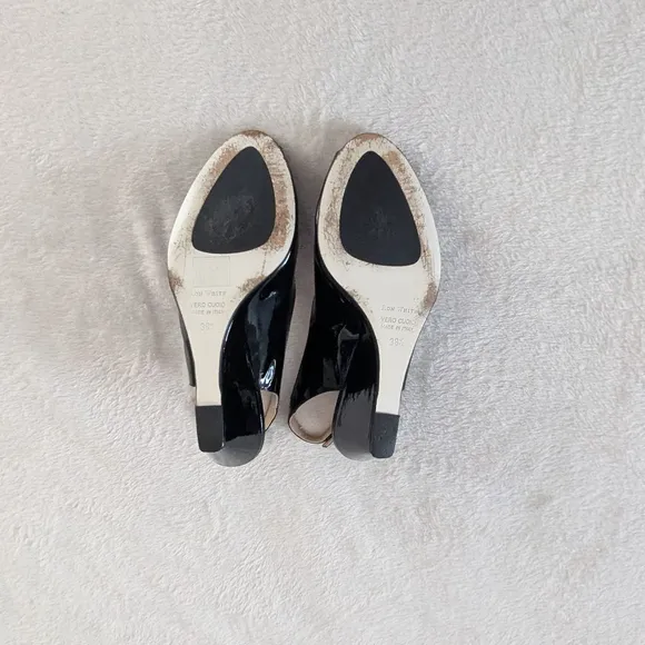Ron White Black Patent Leather Slingback Wedge Heels Size 8