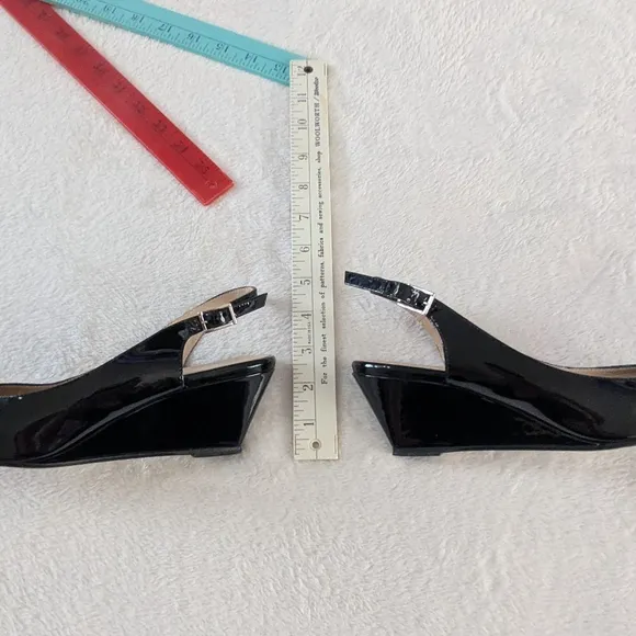 Ron White Black Patent Leather Slingback Wedge Heels Size 8