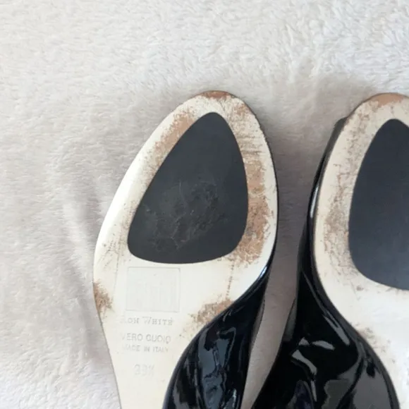 Ron White Black Patent Leather Slingback Wedge Heels Size 8