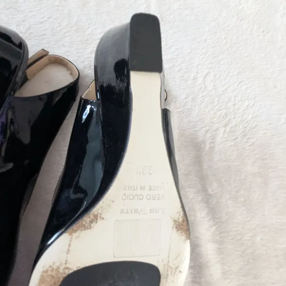 Ron White Black Patent Leather Slingback Wedge Heels Size 8